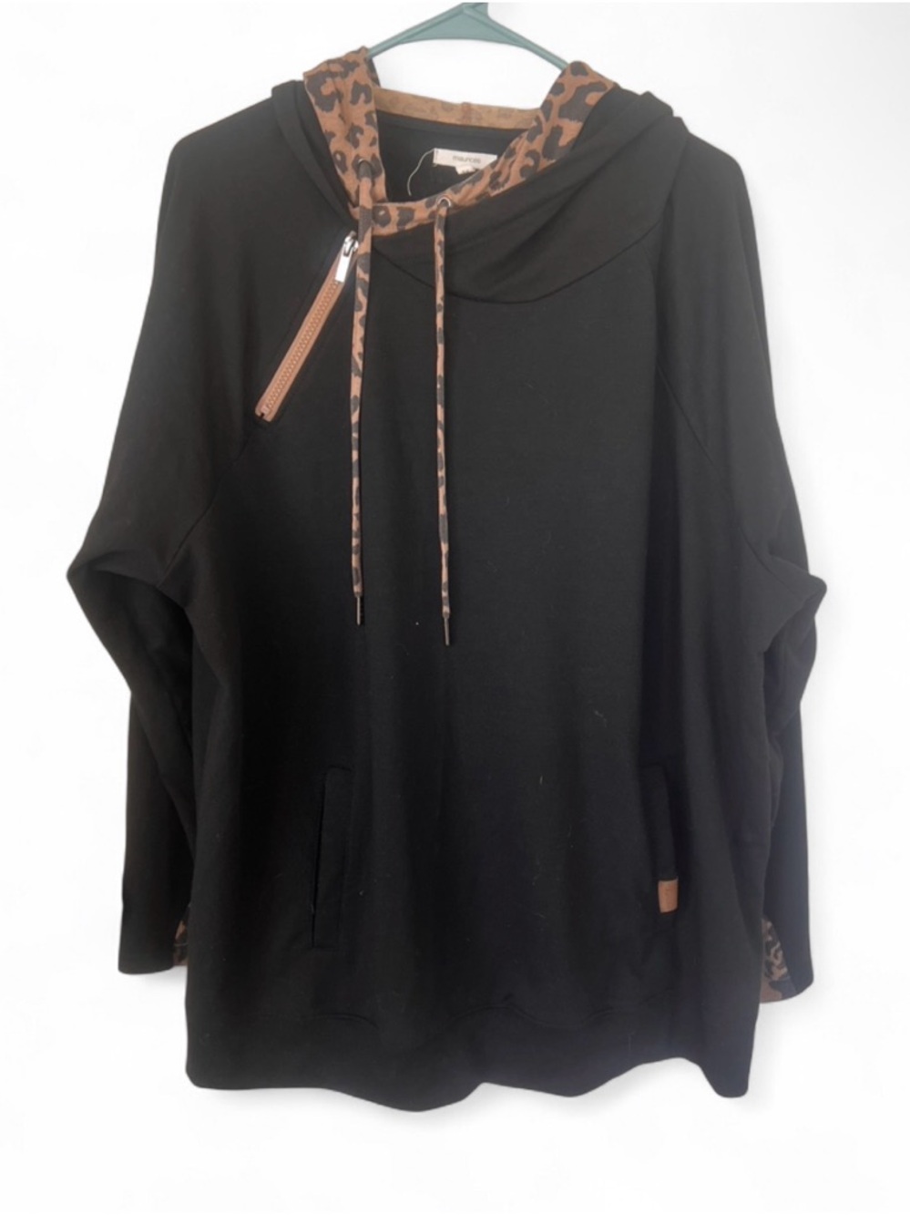 Black Hoodie with Leopard Trim